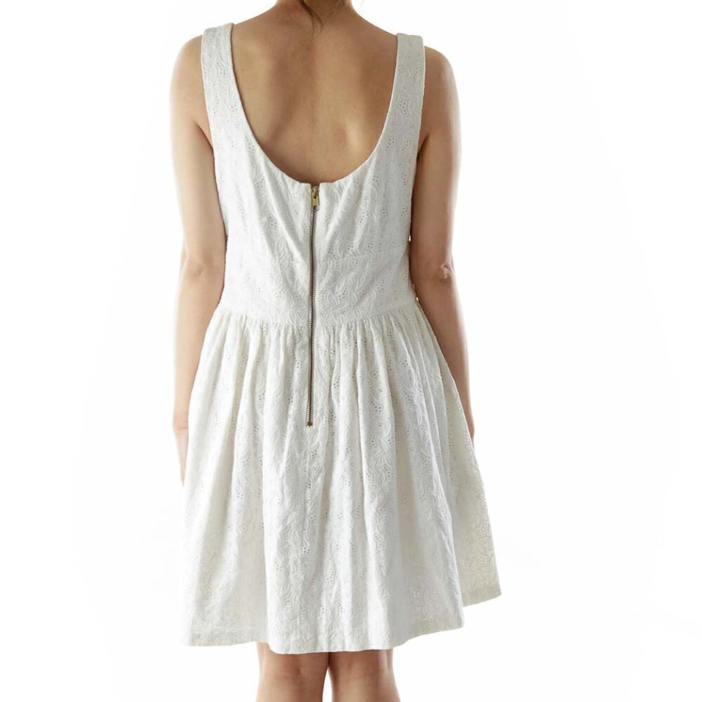 Aqua White Flower Flared Day Dress - Picture 3 of 3